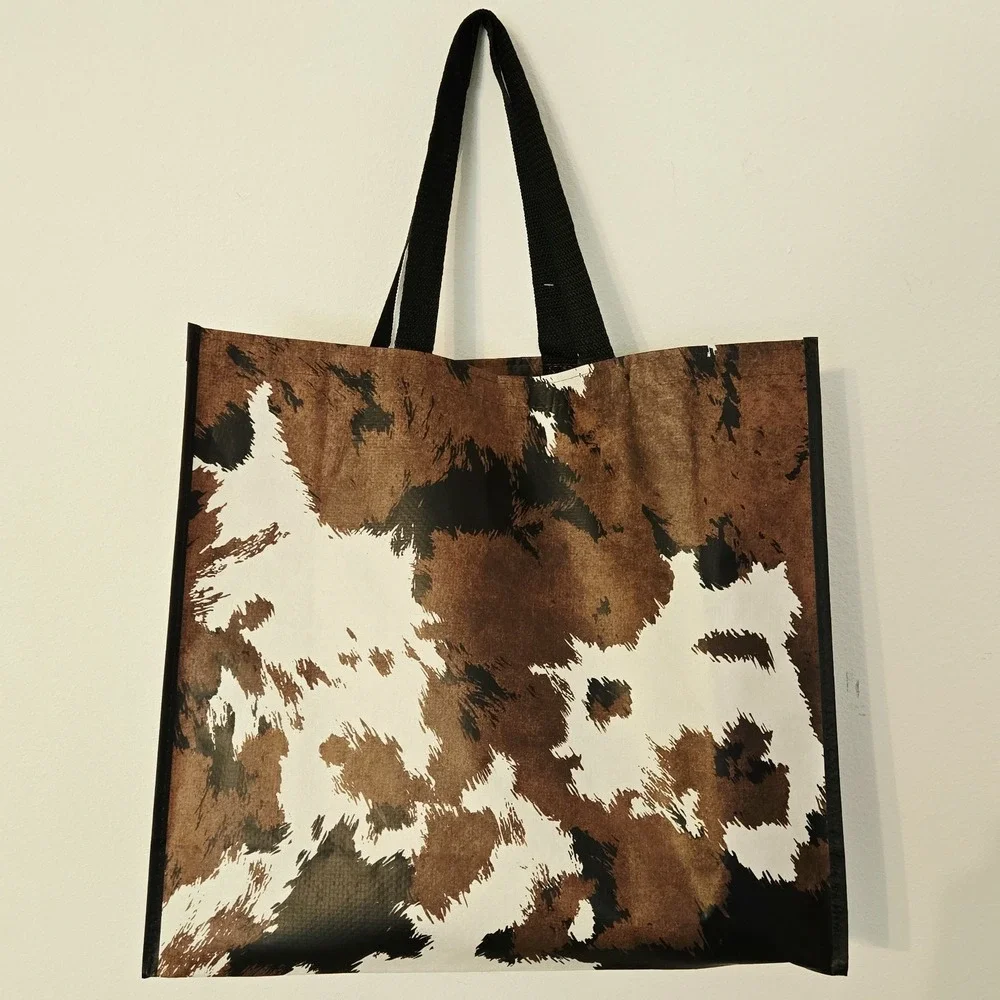 Cow Cowhide Print Western Design Black Brown Shopping Gift Tote Bag TJMaxx